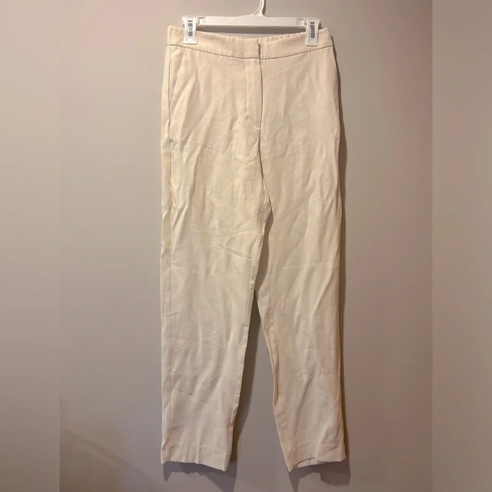 NWT Mango Cream Offwhite Trouser‎ Pants Flat Front Pockets Women’s  Small
